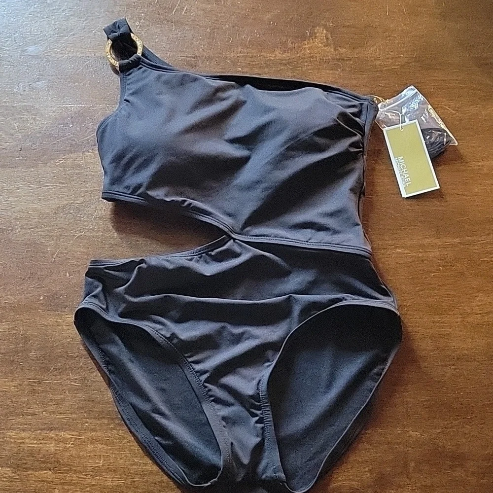 NWT Michael Kors One shoulder One Piece Swimsuit Black Sz 8